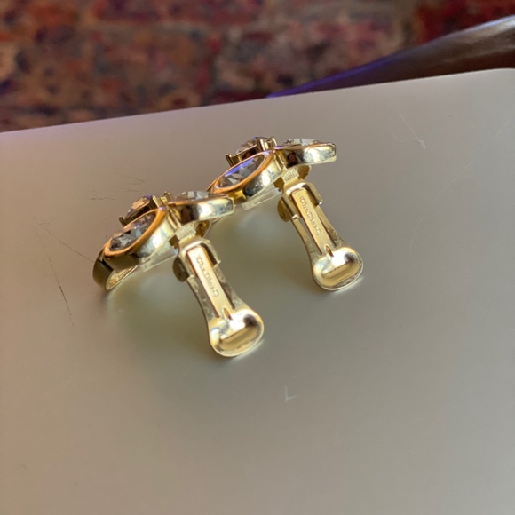 Vintage Glam Christian Dior Gold Plate & Clear Rhinestone Clip on Earrings - Picture 5 of 5
